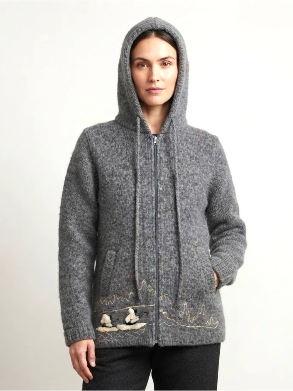 Vintage Nordic Inuit Wool Coat Embroidered Cottagecore Kitschy Arctic Eskimo